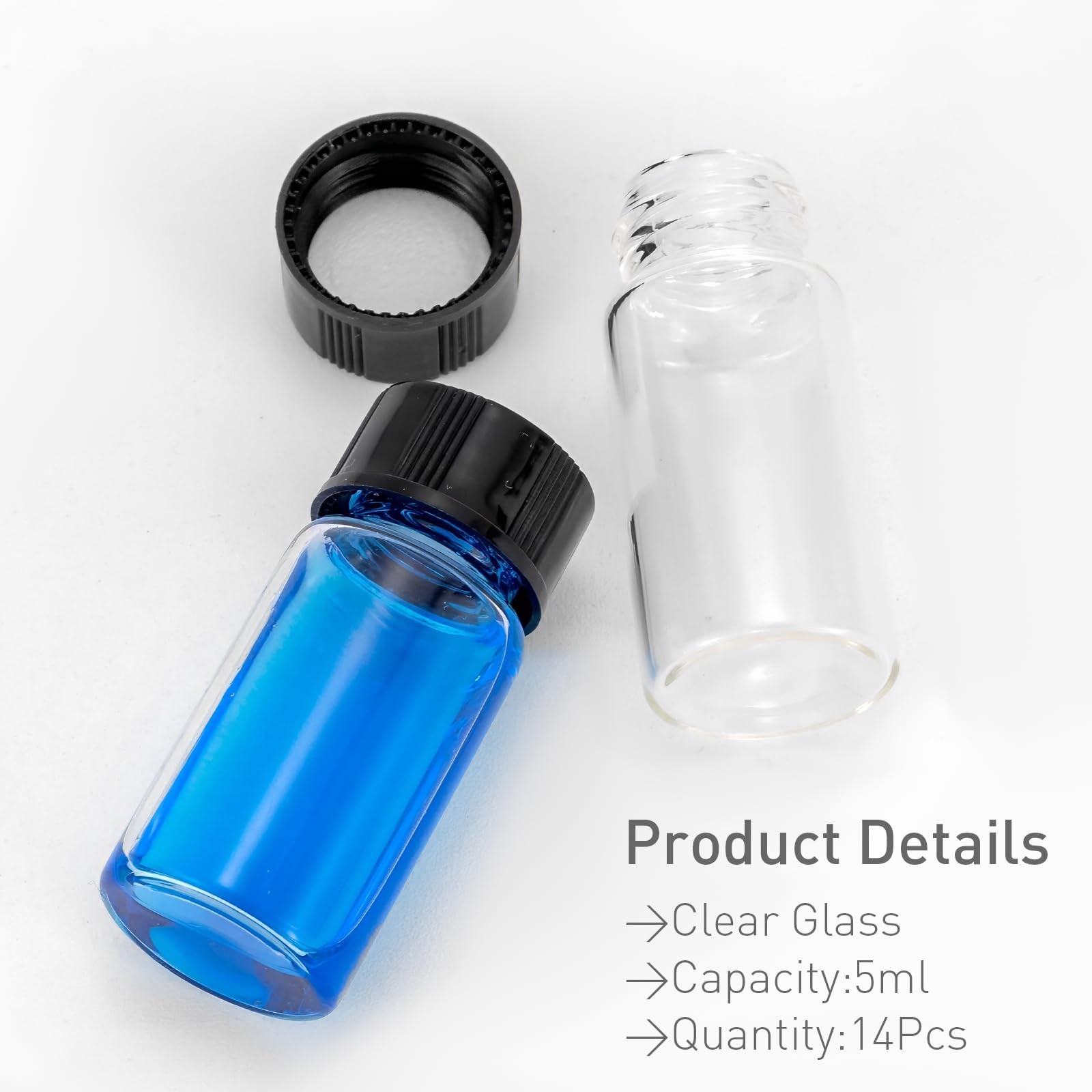 JIUWU 14pcs 5ml Mini Clear Glass Bottle Vials with 5 milliliters, clear