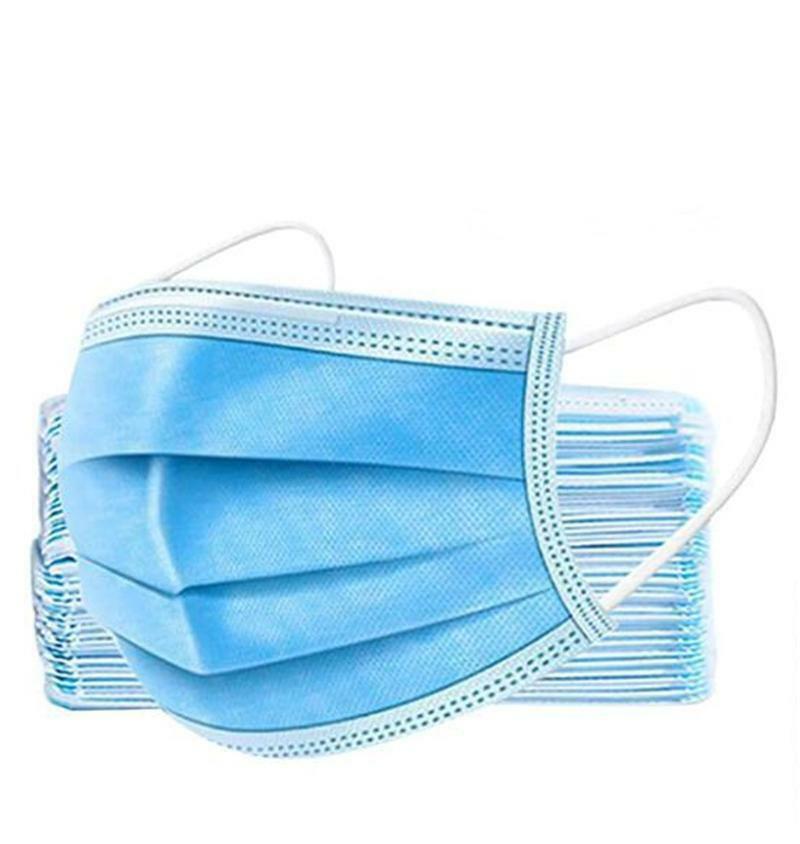 50 White and Blue FACE MASKS Disposable 3 Layers Breathable Earloop Covers PPE