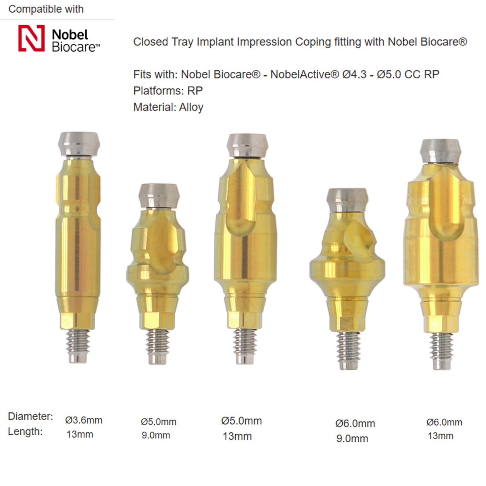 US Nobel Biocare NP/RP Implant Lab Analog Open/Closed Tray Impression Coping