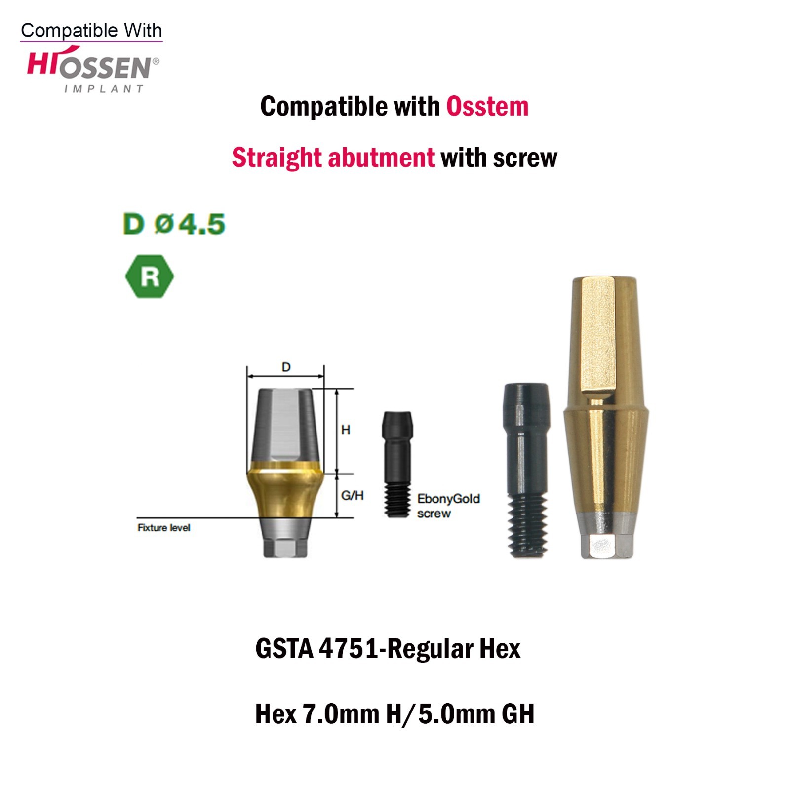Titanium Straight Abutment Ti Cemented Abutment Compatible Osstem Hiossen TS M/R