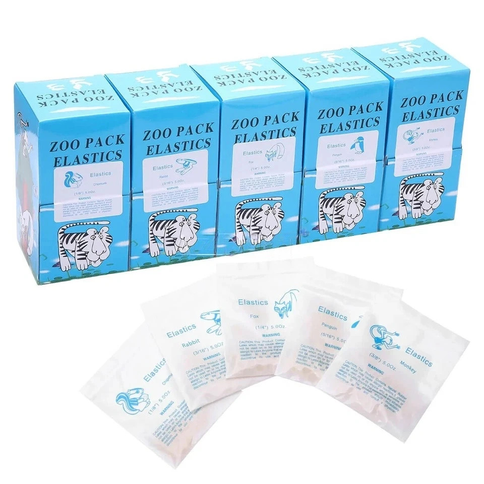 5000pcs Dental Ortho Elastic Rubber Bands Latex Braces Zoo Pack 3.5/5.0/6.5 OZ
