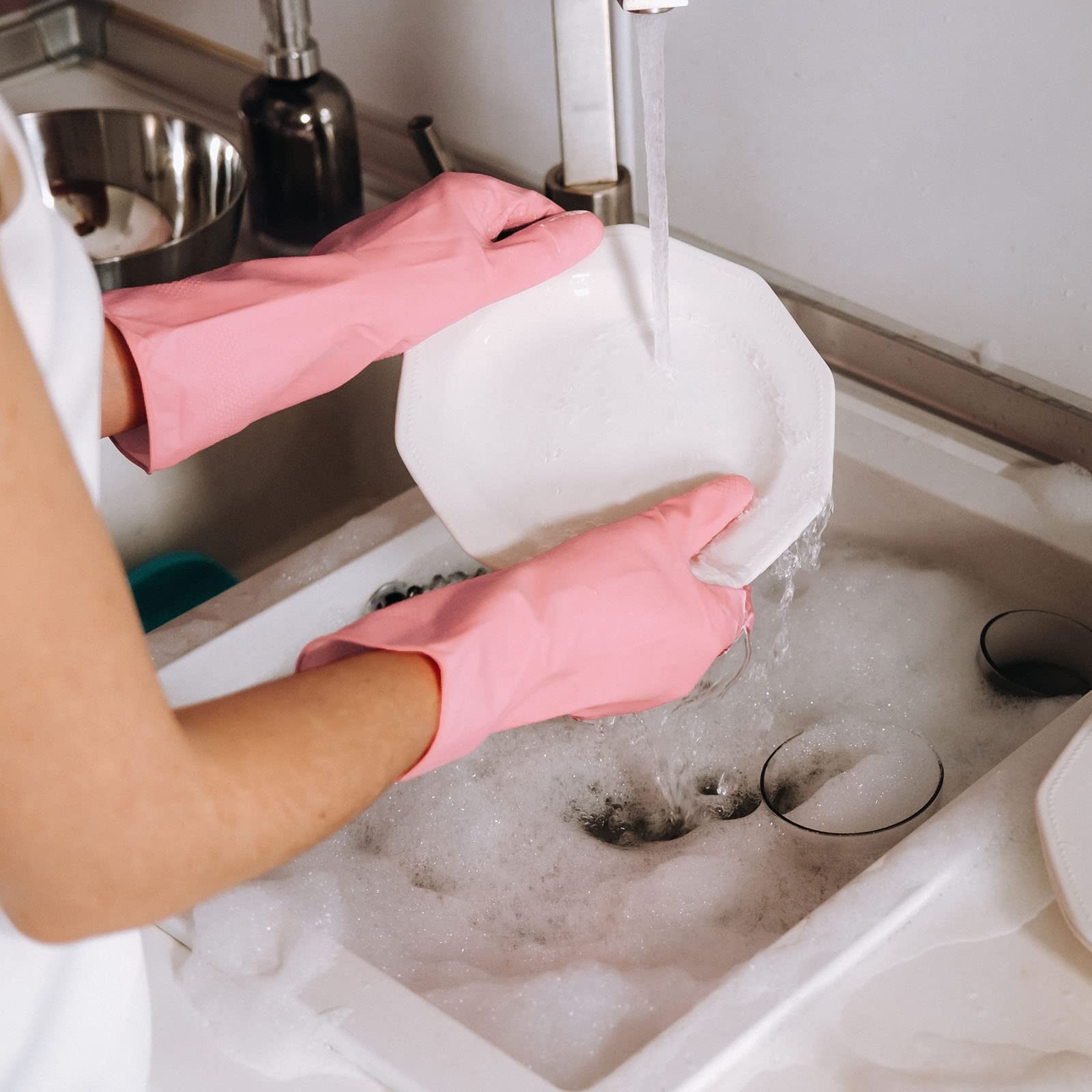 3 Pairs Latex~Free Rubber Dishwashing Gloves, 13 in, Reusable Nitrile