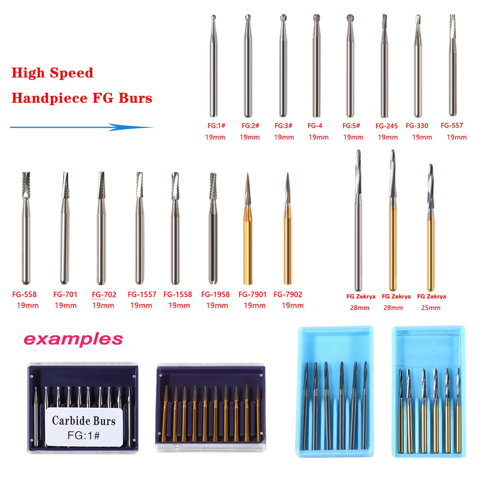 Dental Carbide Burs FG1/2/3/4/5/6/7/8 Round for High Speed Handpiece 10 -100Pcs