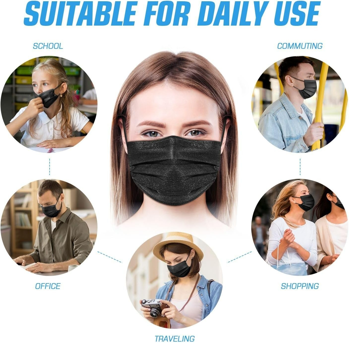 Pack of 50 Black 3-Ply Earloop Face Masks – Effective Pollution Protection