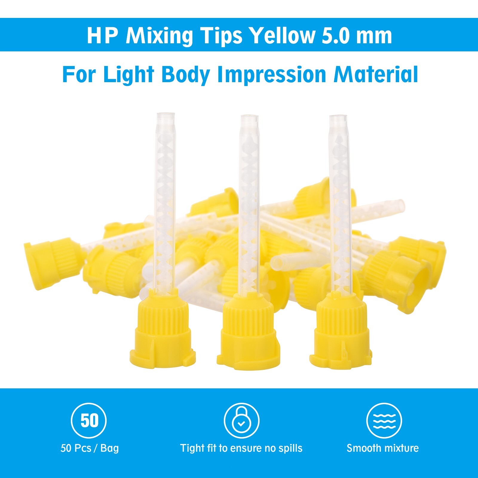 OneMed Dental Mixing Tips Impression HP Tips Yellow 5.0mm(1:1) 50Pcs/Bag