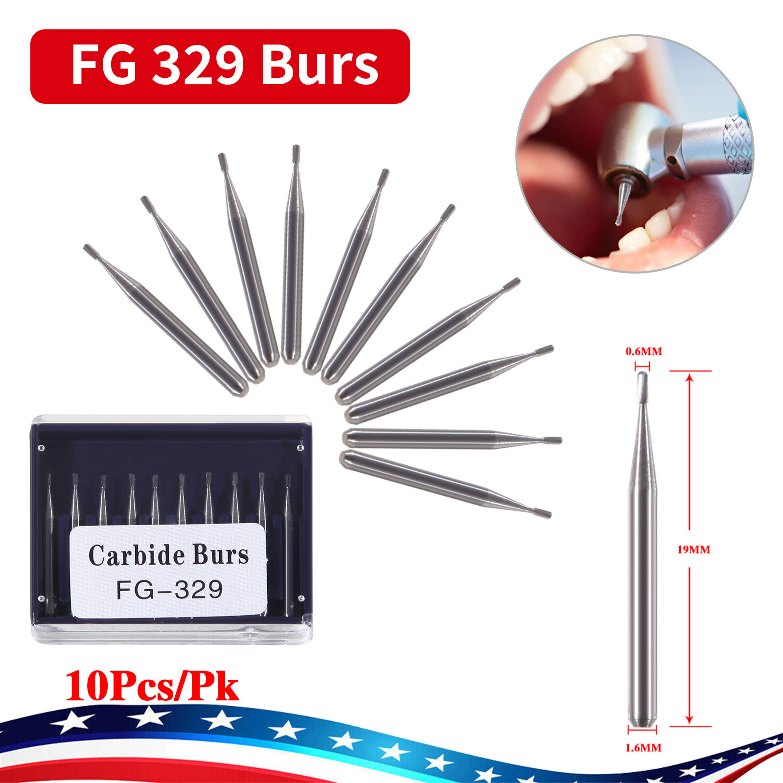 Dental Carbide Burs FG 329 Pear For High Speed Handpiece Friction Grip
