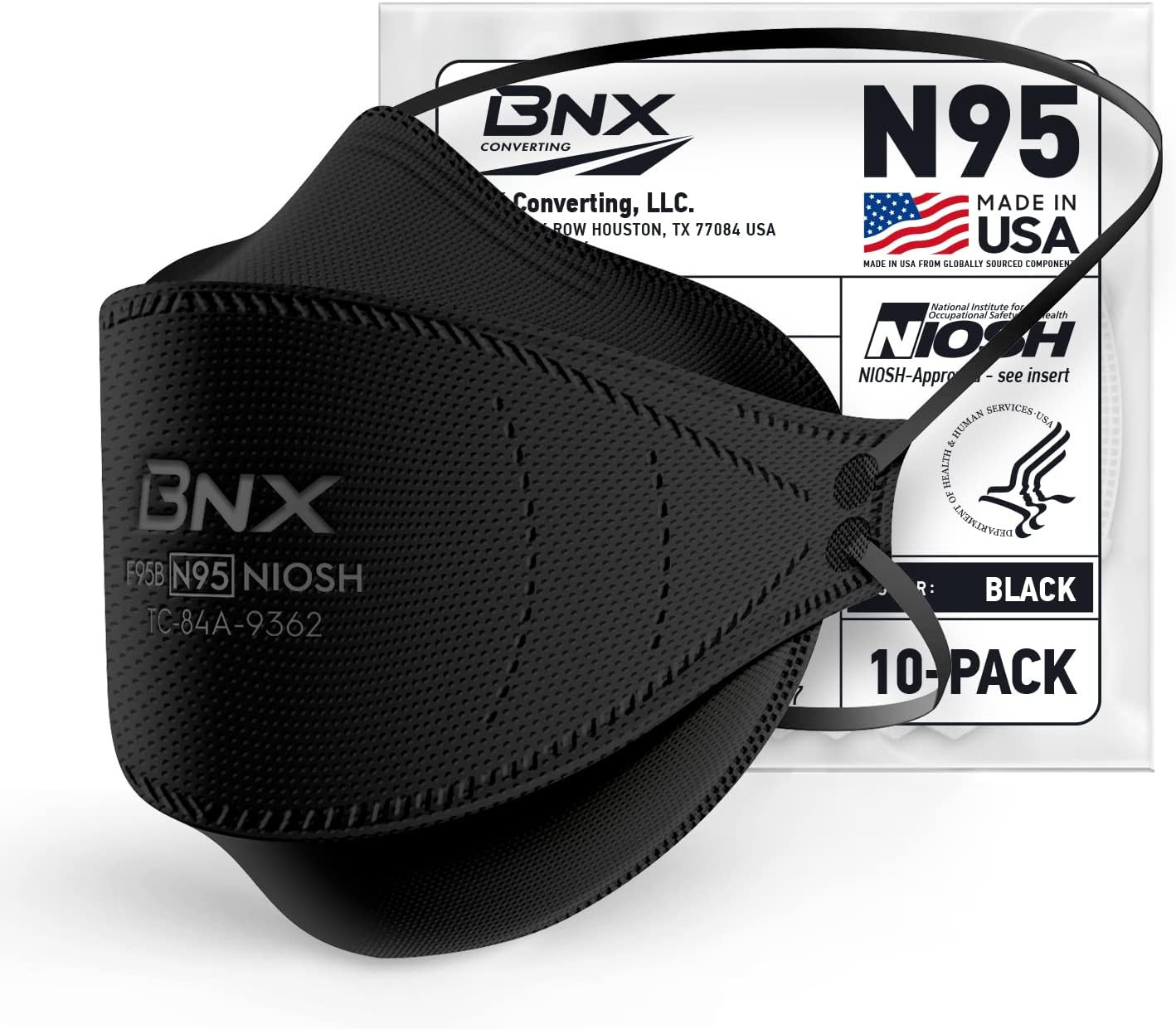 BNX N95 Mask Black NIOSH Certified MADE in USA Particulate Respirator Protective