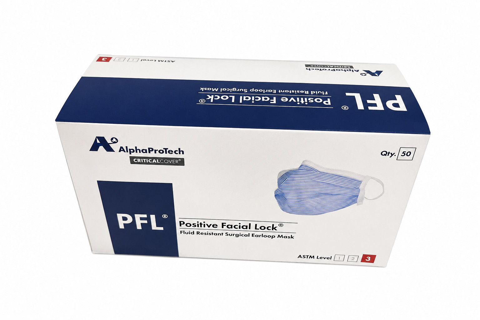 *50-Pack* AlphaProTech Critical Cover PFL Mask ASTM Level 3 Blue 615