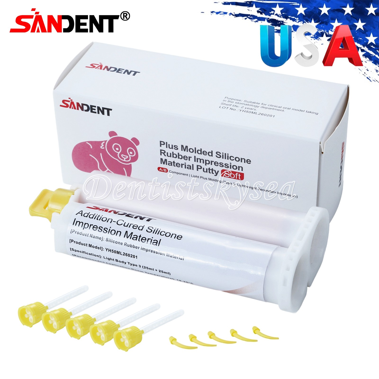 Dental Silicone Impression Material Fast 50ml Cartridge Light Body Mixers Tips