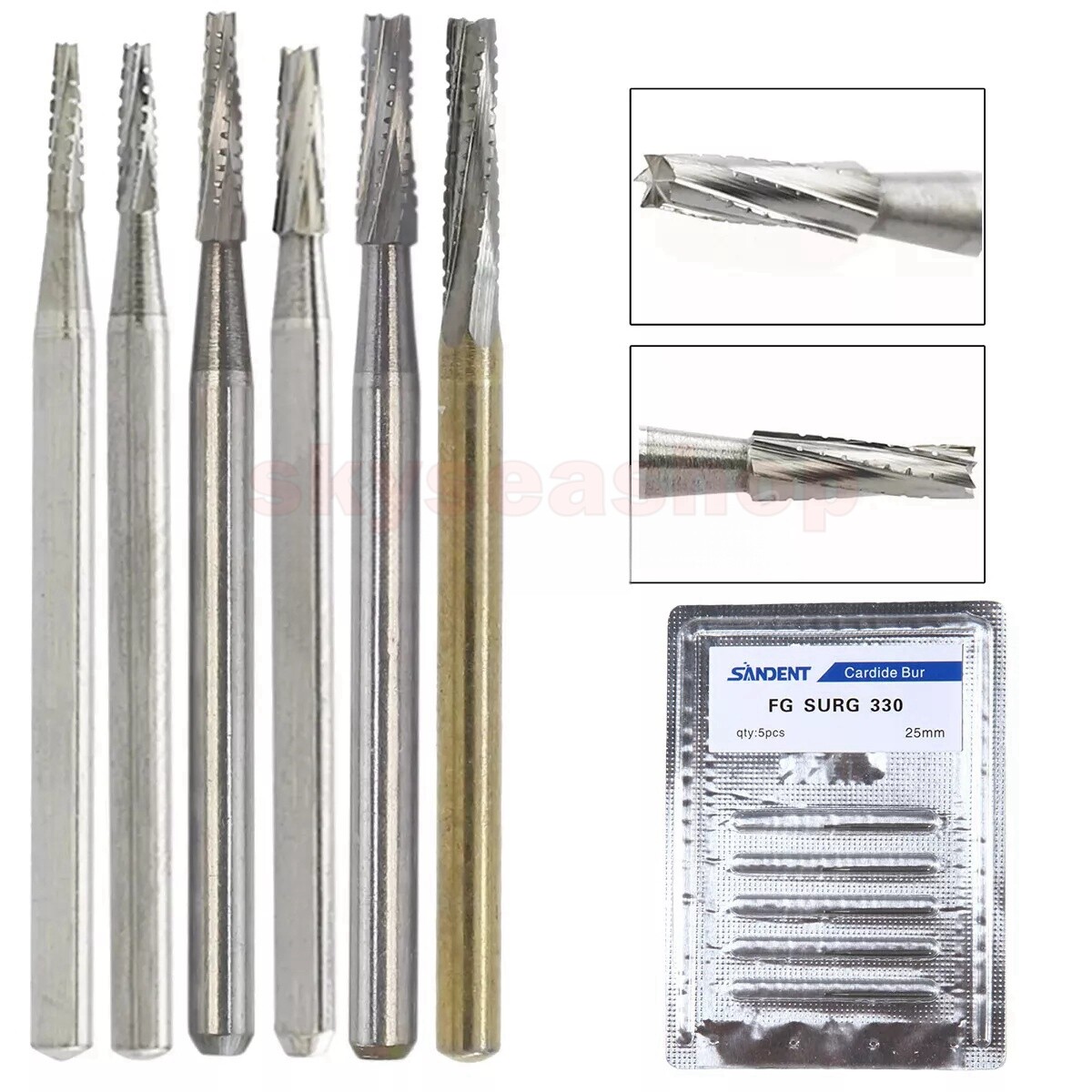 Dental Surgical Burs Round Long 4 556 557 558 330 Carbide Burr High Speed 25mm