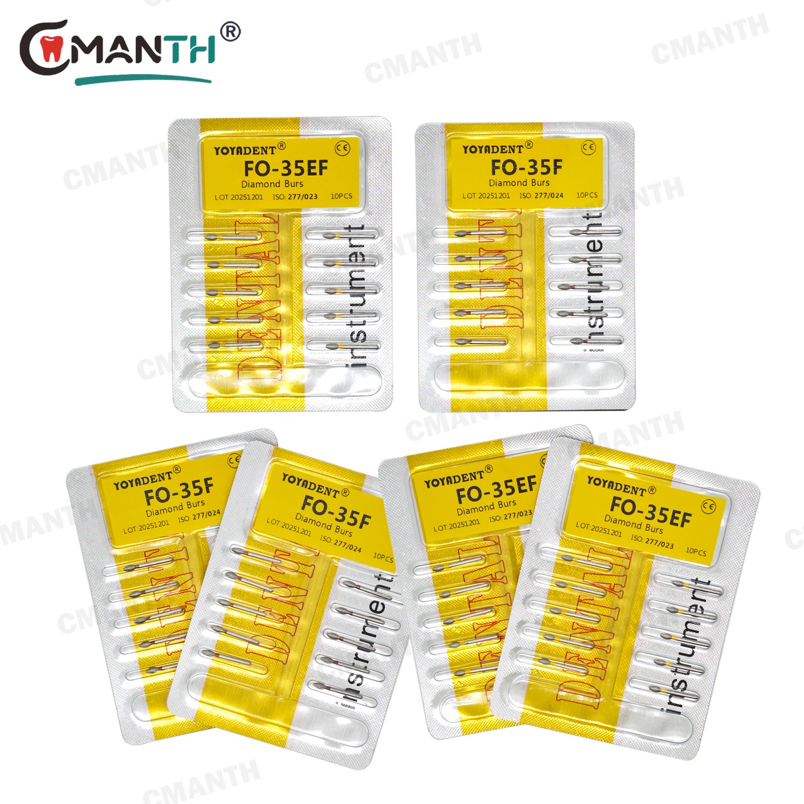 20Pcs Diamond Burs Dental FG High Speed Burs Taper Conical End Burs Fine 53-63μ