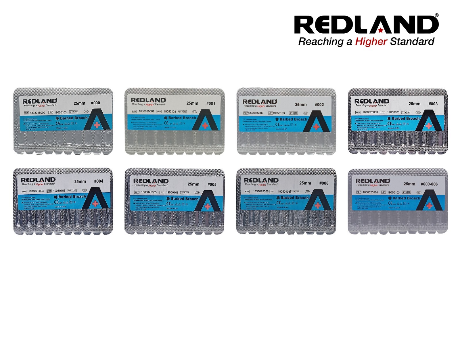 Redland Dental 25 mm Stainless Steel Barbed Broaches (all Sizes) 10/pack