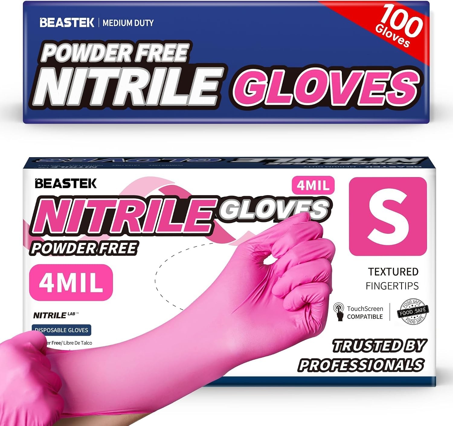 100Ct Hot Pink Nitrile Gloves – 4Mil, Powder-Free, Latex-Free for Multiple Uses