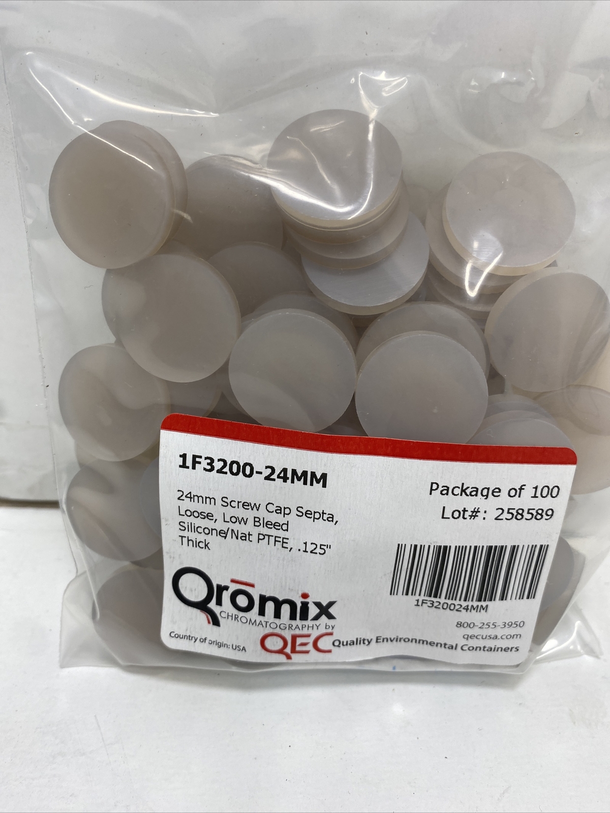 24mm screw cap septa looes low bleed silicone nat ptfe .125” thick qromix 1F3200