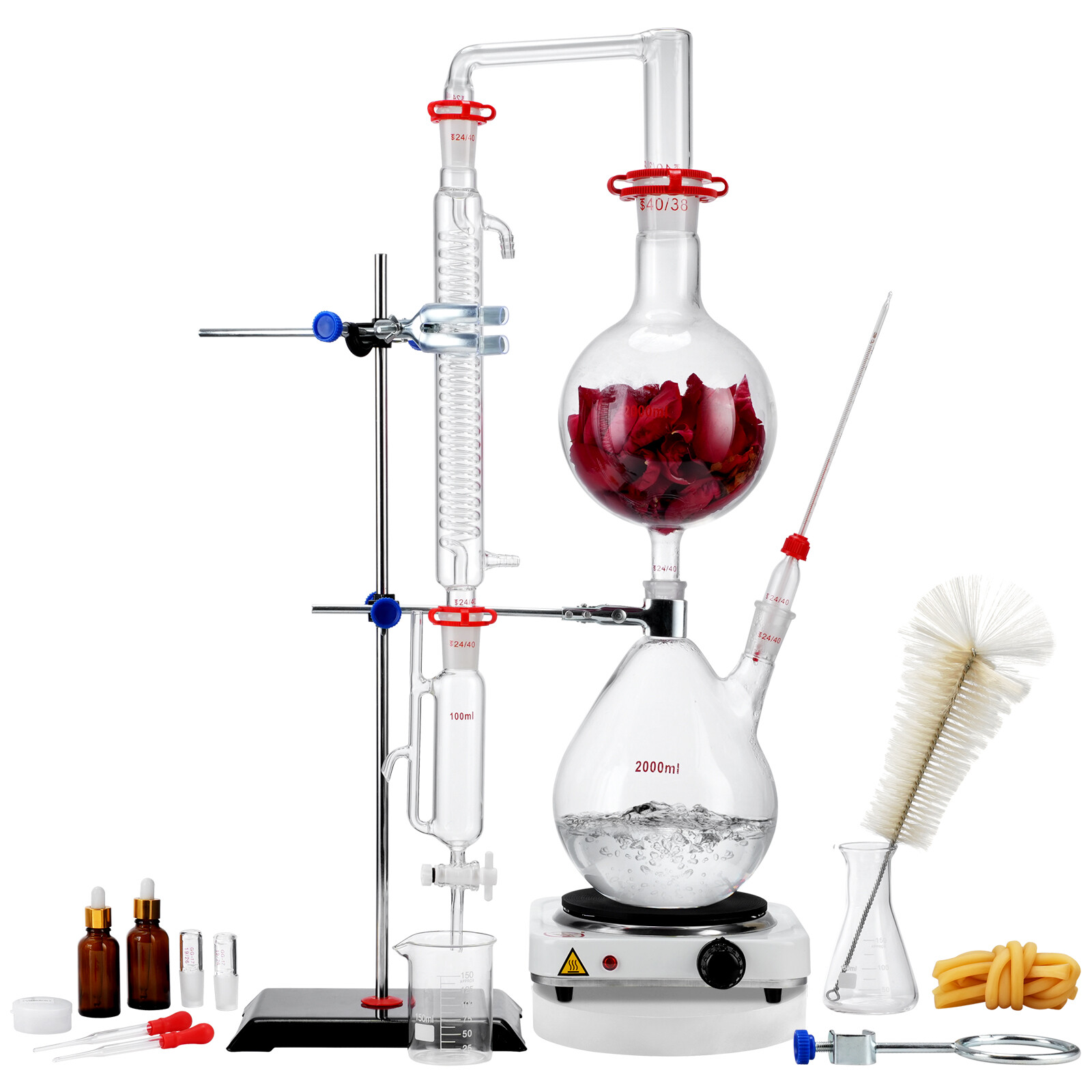 VEVOR 2L Essential Oil Steam Distillation Kit Distillation Apparatus 28 pcs Set