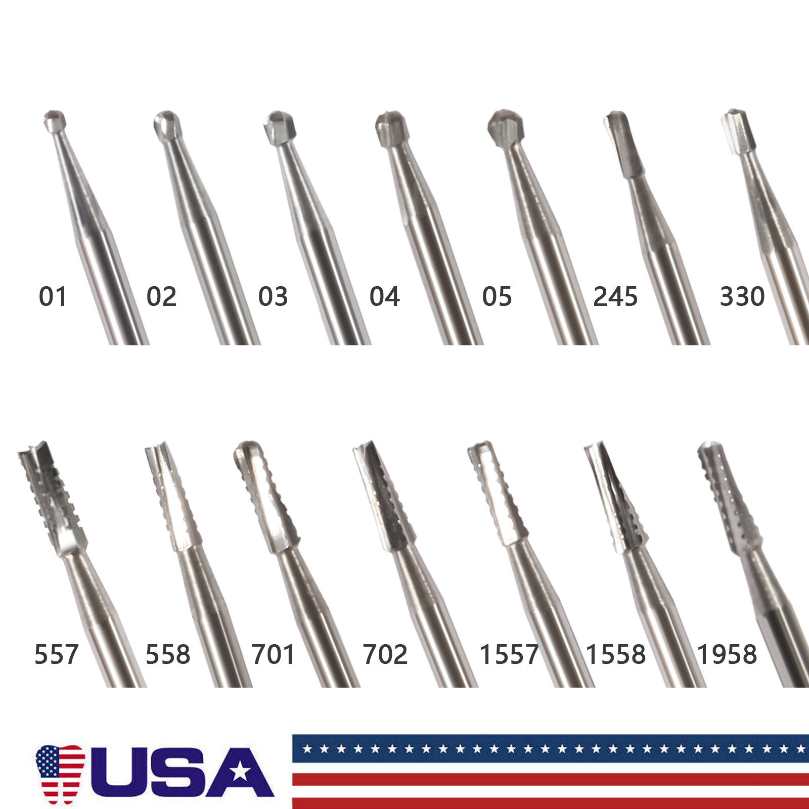 Dental Carbide Burs FG1/2/3/4/5/6/7/8 Round for High Speed Handpiece 10 -100Pcs