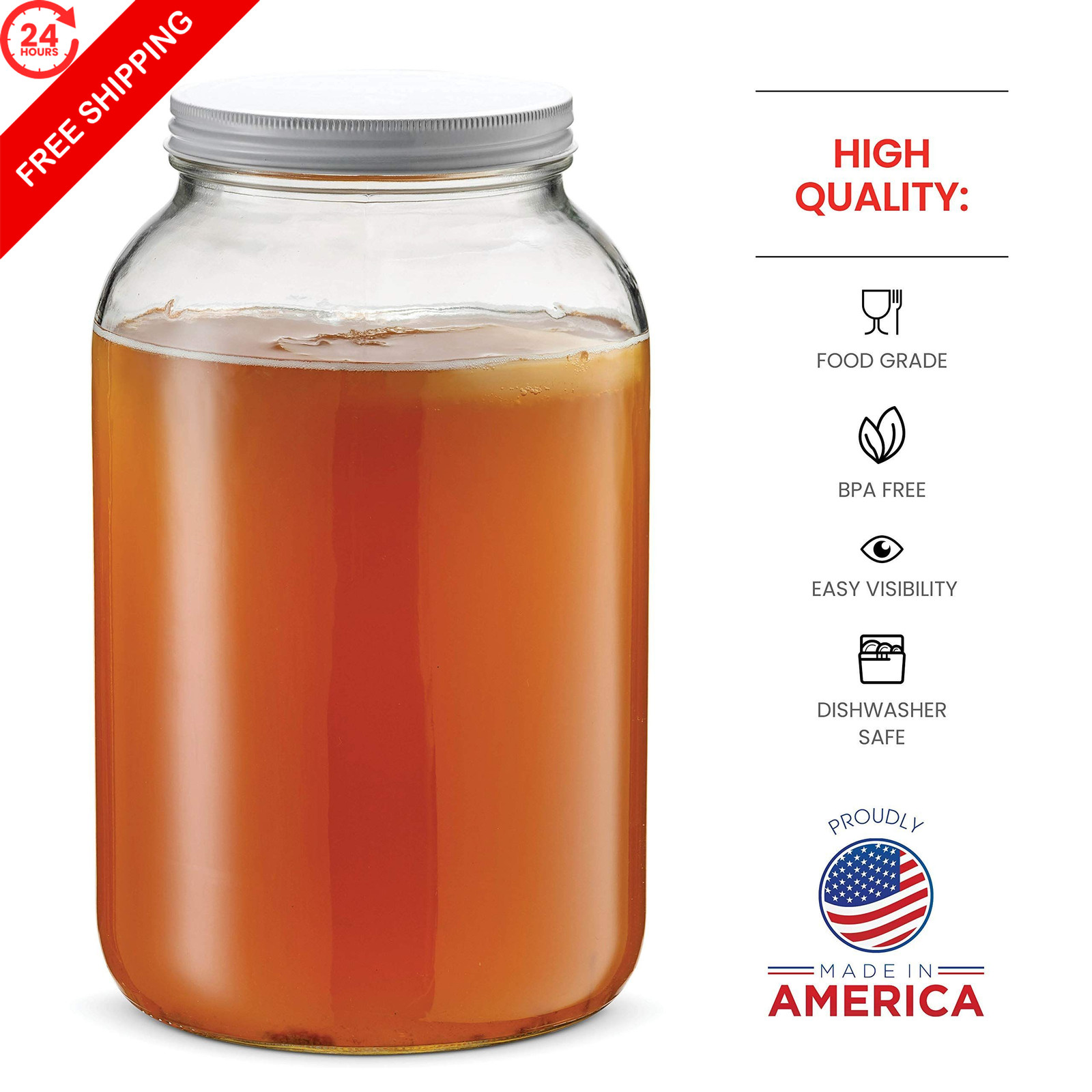 1 Gallon 6 inches (L) x 10 (H), 1 gallon capacity, Metal Lid, 2 Pack