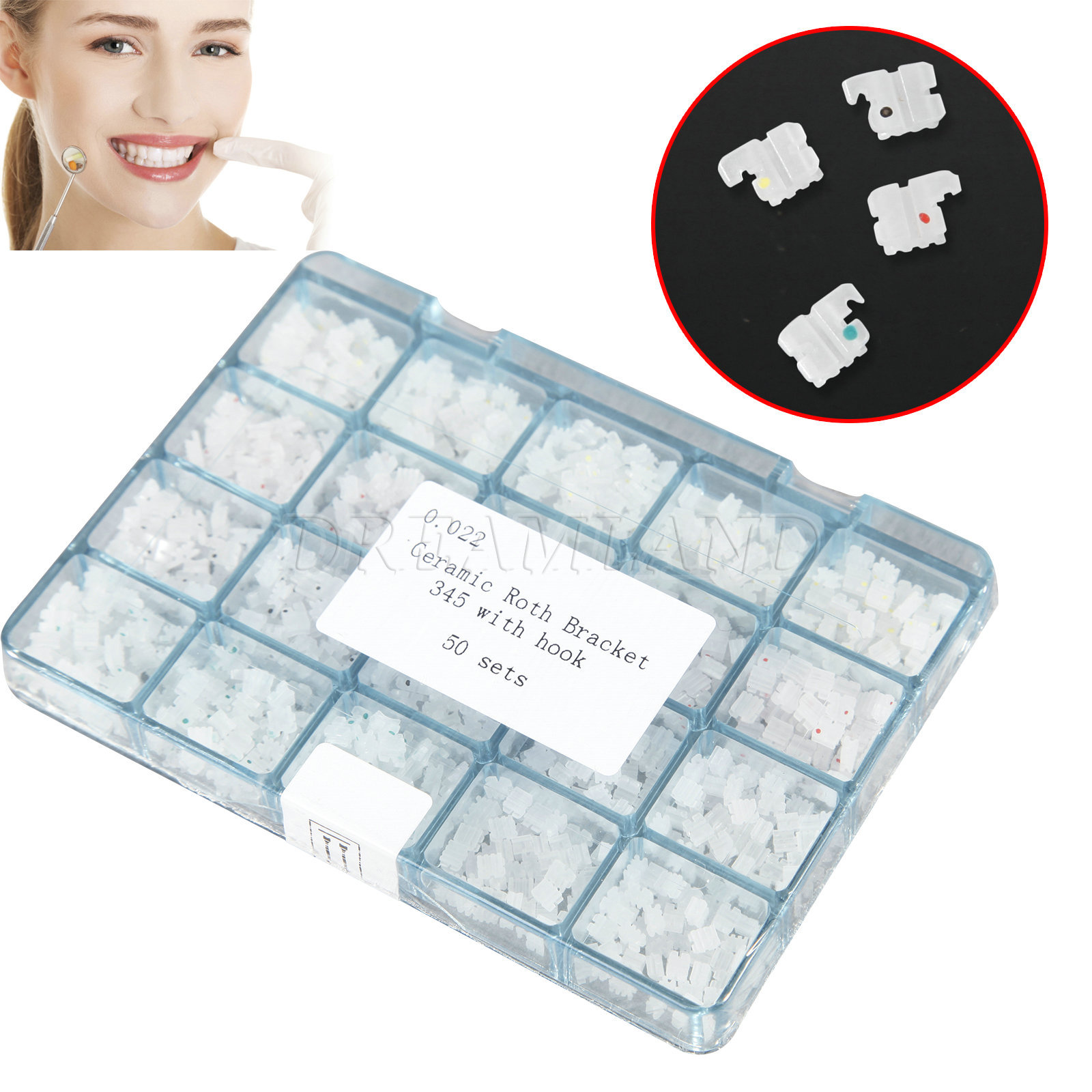 1000pcs/Pack Ceramic Braces Bracket 5*5 hooks 3 4 5 Orthodontic Roth.022 AQ-K