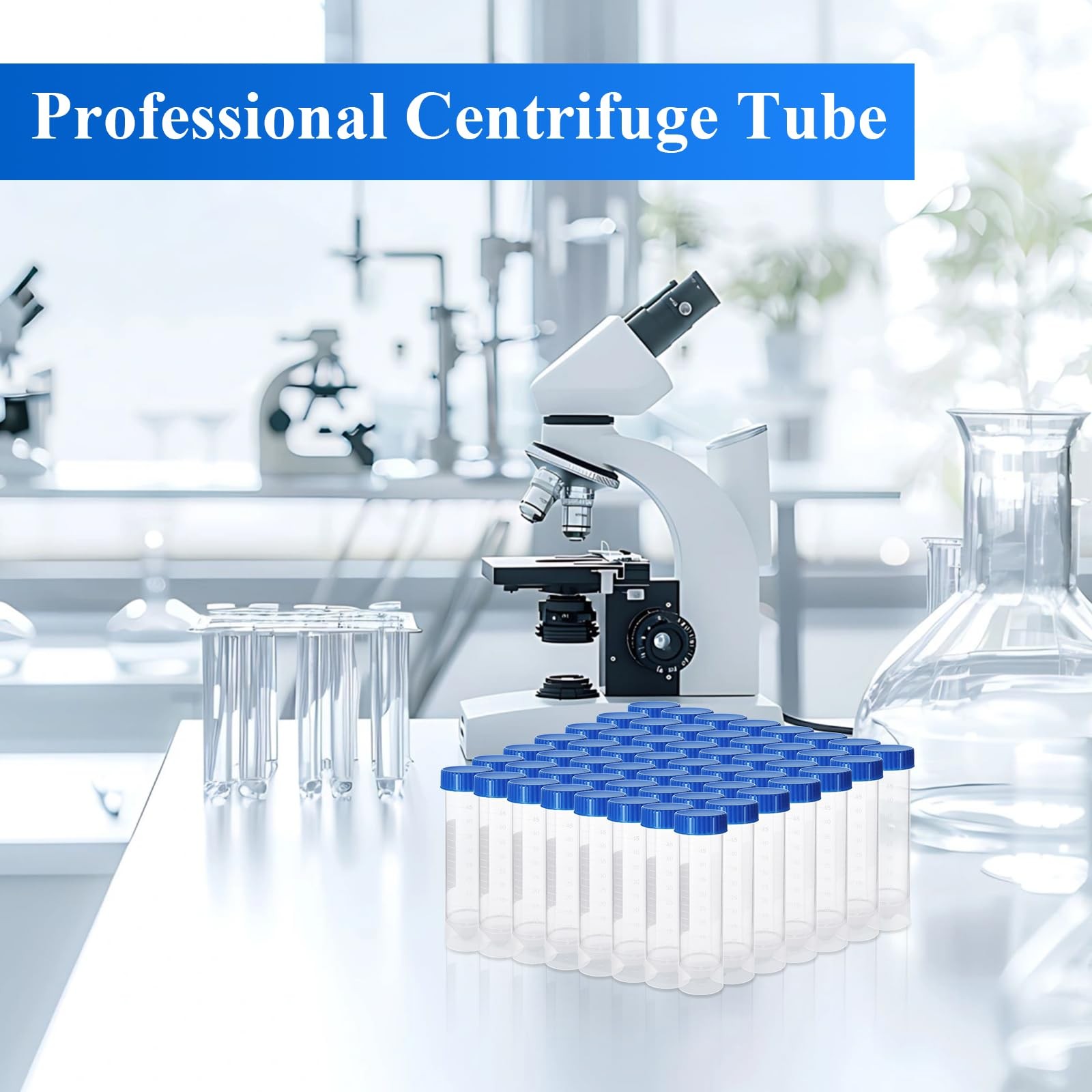 50 Pcs 50 ML Centrifuge Tubes ABuff Plastic Test Tubes with Blue Screw Caps C…
