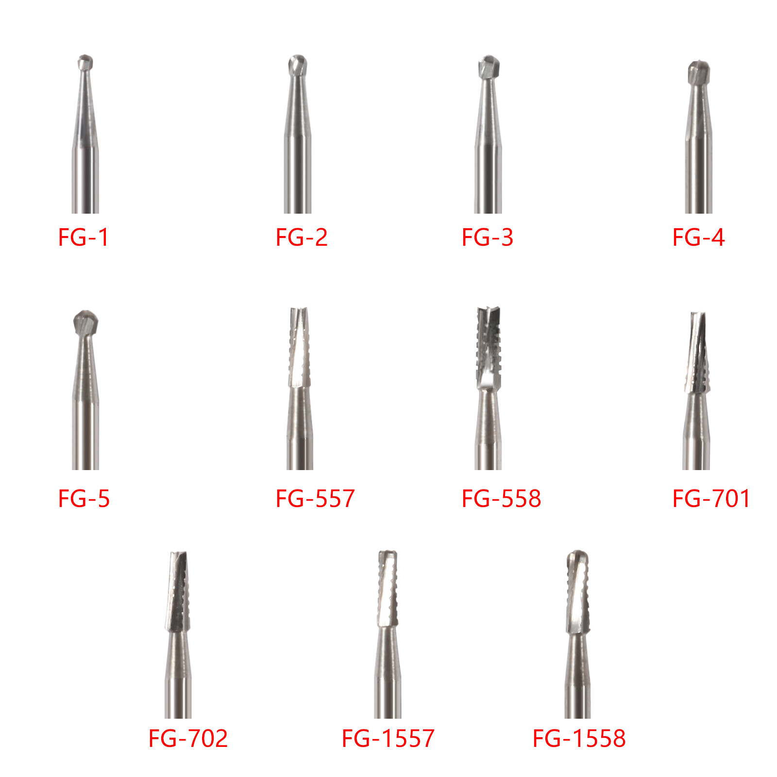 Dental Carbide Burs FG1/2/3/4/5/6/7/8 Round for High Speed Handpiece 10 -100Pcs