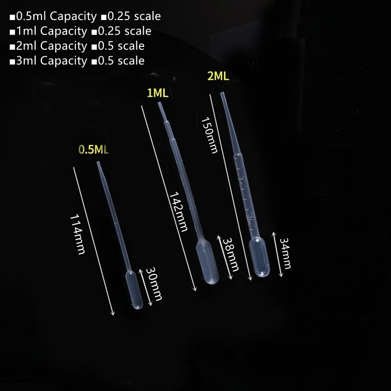 100 X Plastic Pipette Liquid Transfer Graduated Dropper 0.2/0.5/1/2/3/5/10ml