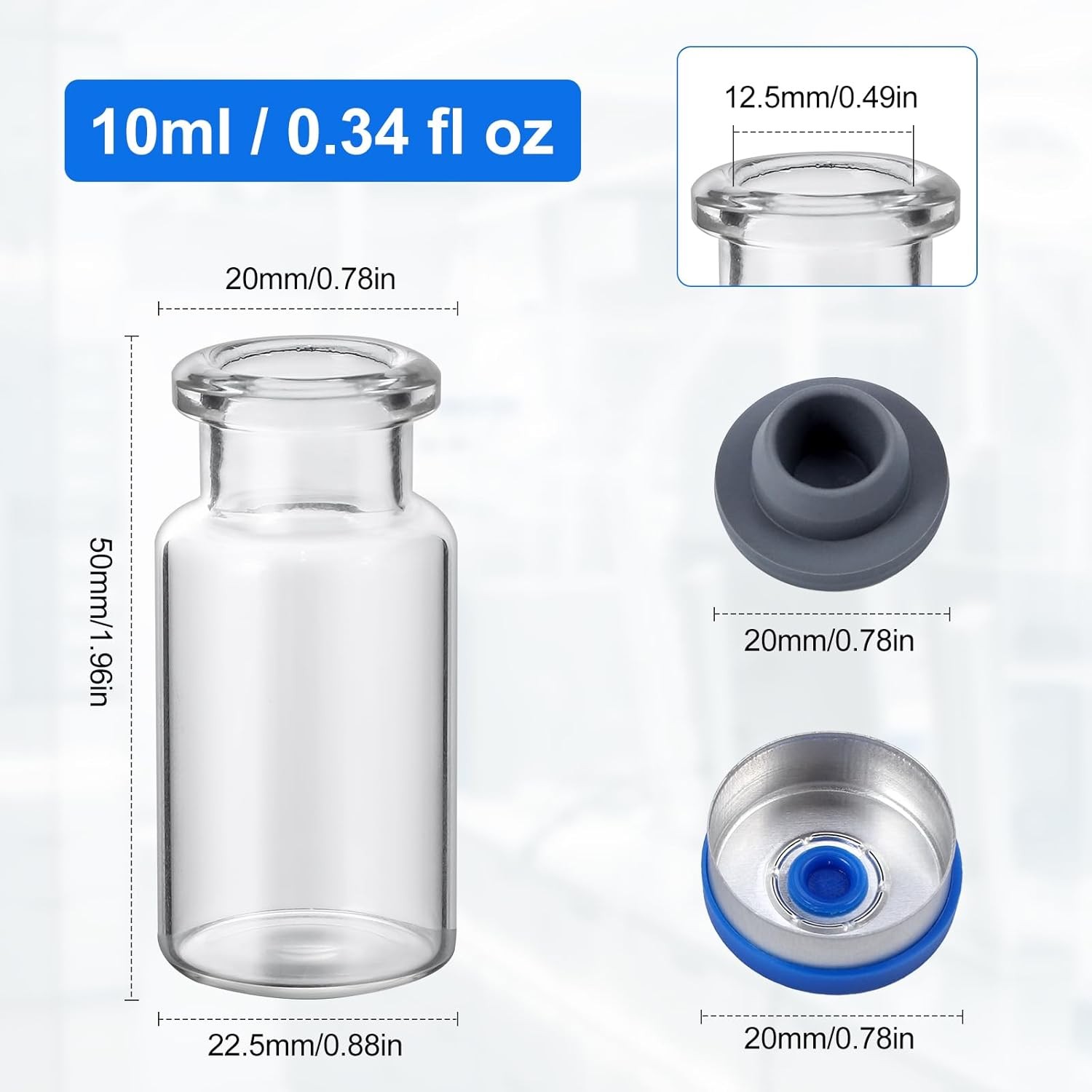 100PCS 2/3/5/10/20ml Glass Vials Headspace Vials Lab Sample Vials with Caps New