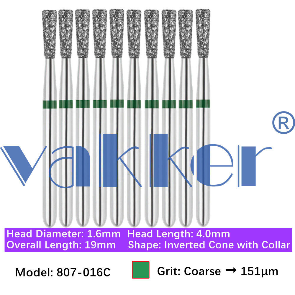 10pc Vakker Dental FG Diamond Burs for High Speed Inverted/ Double Inverted Cone