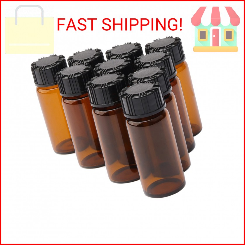 JIUWU 10 Pack 10ml Amber Glass Vials with Screw Caps, Small Sample Bottles for E