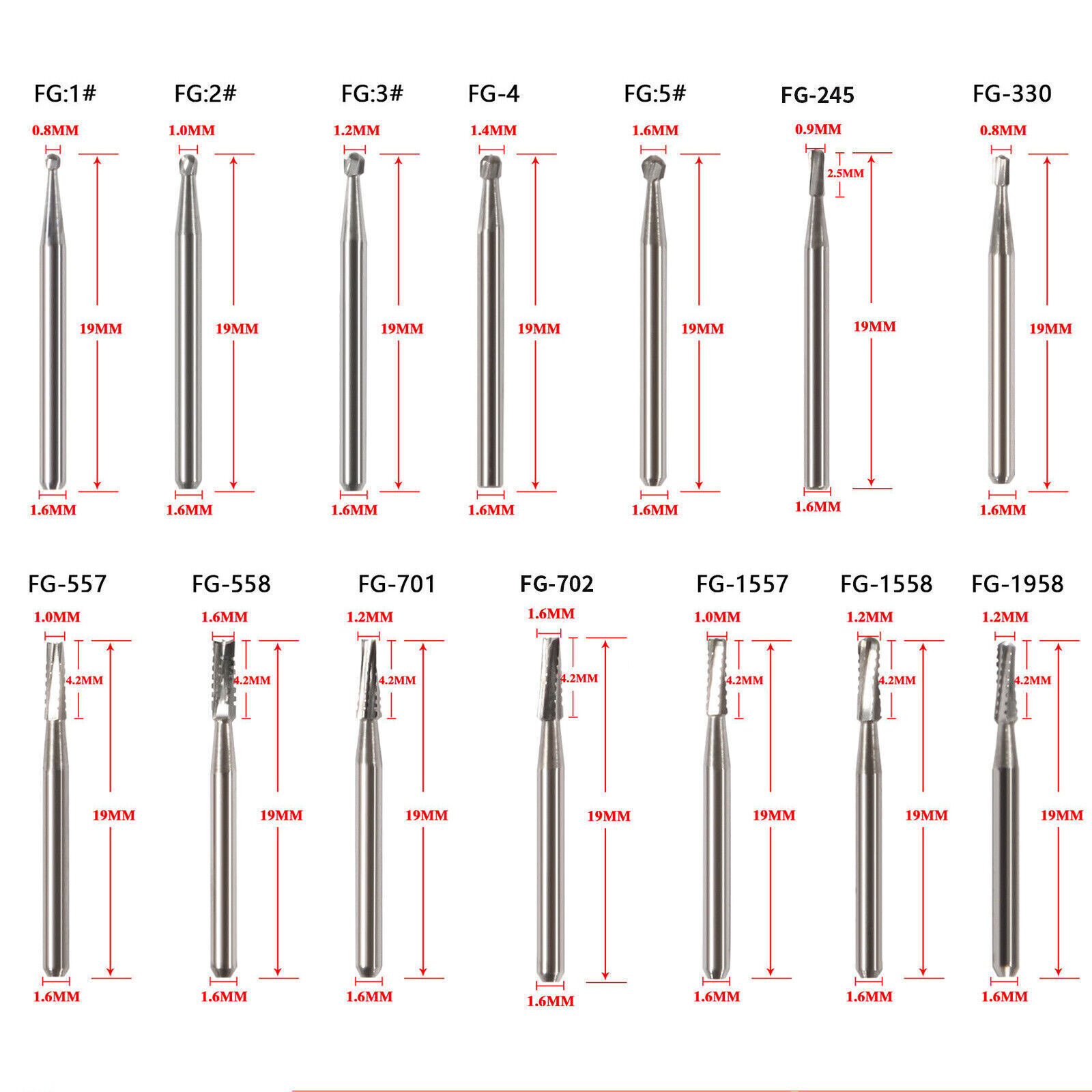 Dental FG Burs High Speed Handpiece Round Friction Grip Tungsten Carbide Steel