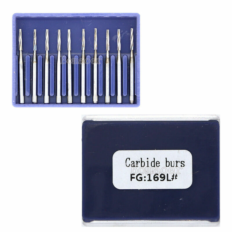 NEW 10Pcs Dental Lab Carbide Burs Drills FG169L# Tapered Fissure High Speed Bur
