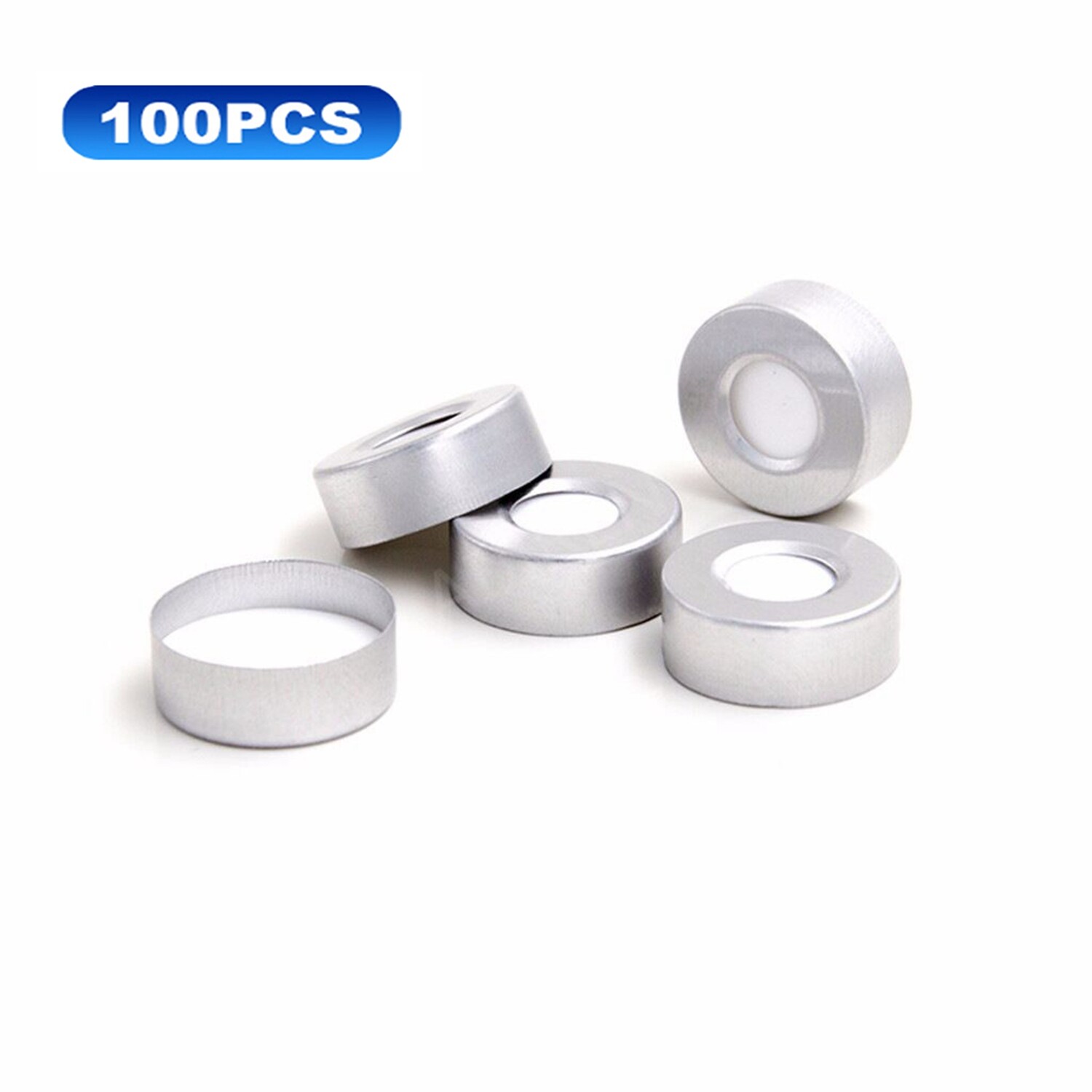 20mm Crimp Top Aluminum Cap+PTFE/Silicone Septa Fit 6mL/10mL/20mL Vials GC,HPLC