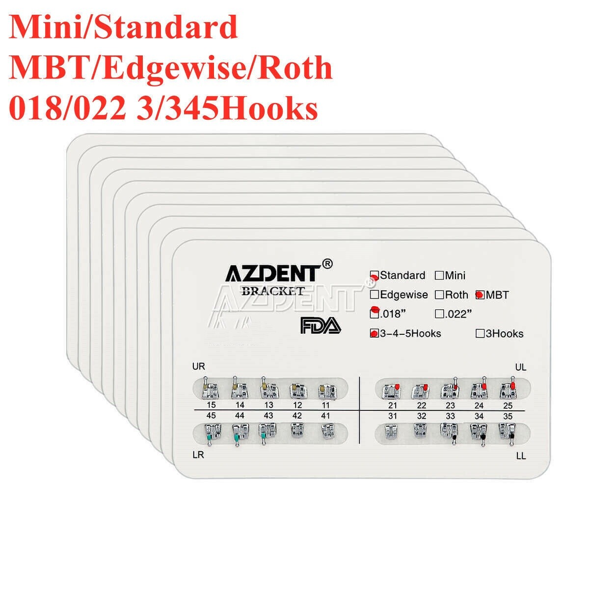 10 X Dental Ortho Brackets Mini/Standard MBT/Edgewise/Roth 018/022 3/345Hooks