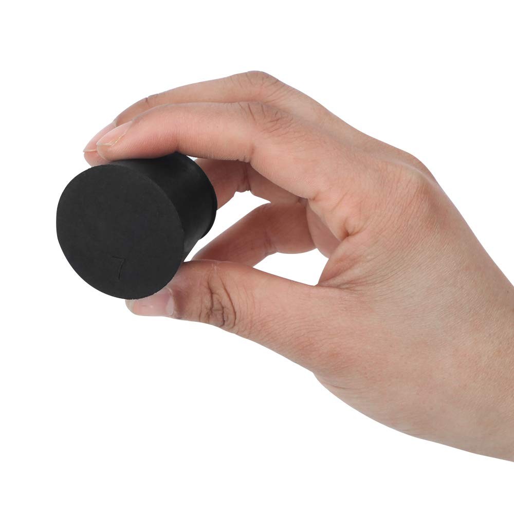 27 Pack (10 Assorted Sizes) 000# – 7# Tapered Lab Bungs Solid Rubber Black