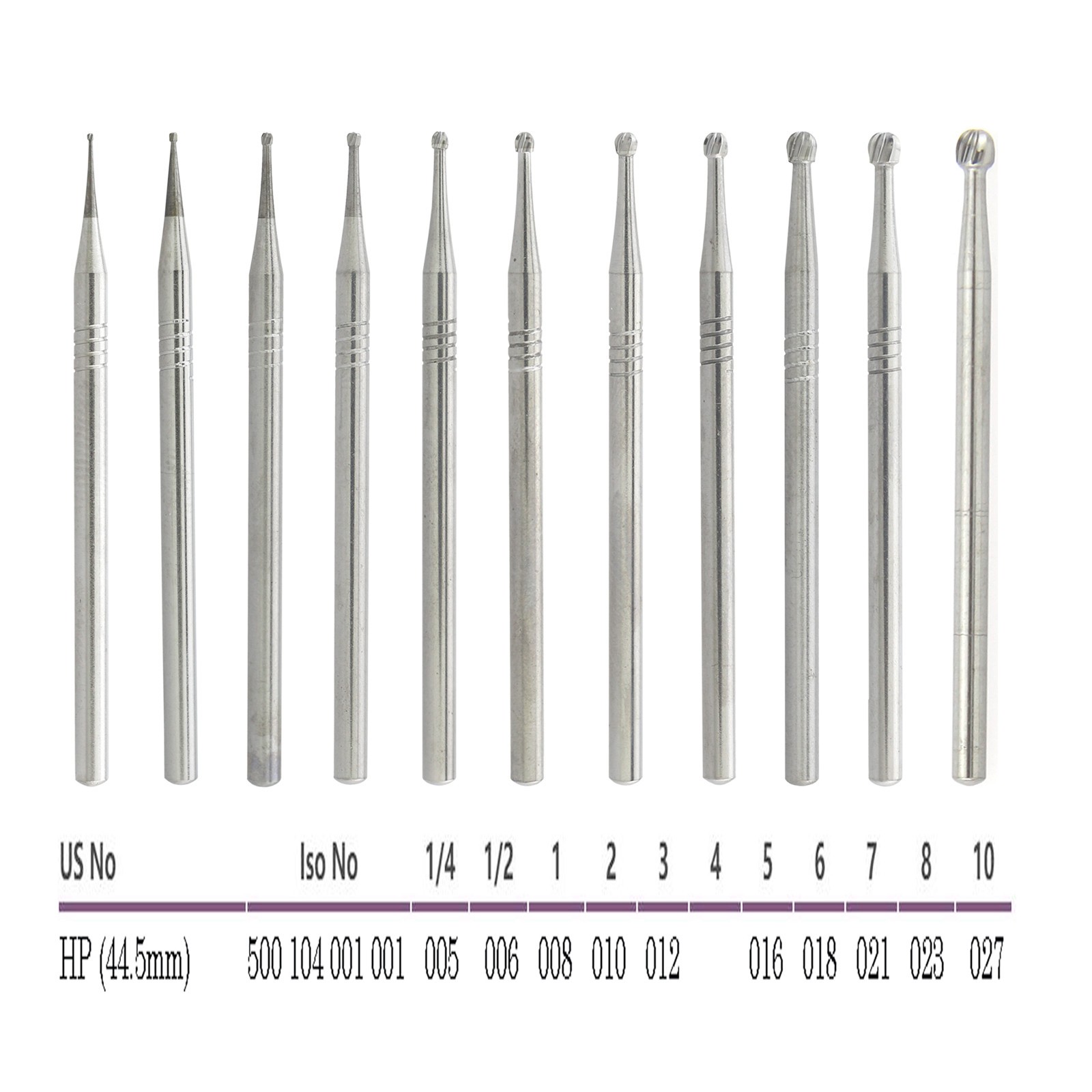 Wave Dental Carbide Bur Round HP 1 2 3 4 5 6 8 10 44.5mm Long Straight Low Speed