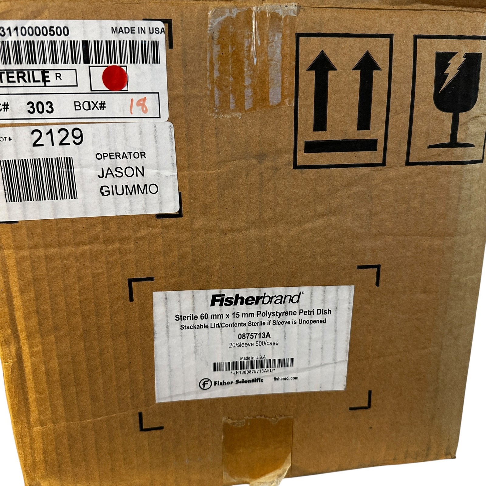 Case of 500 Fisherbrand FB0875713A Sterile 60mm x 15mm Polystyrene Petri Dish