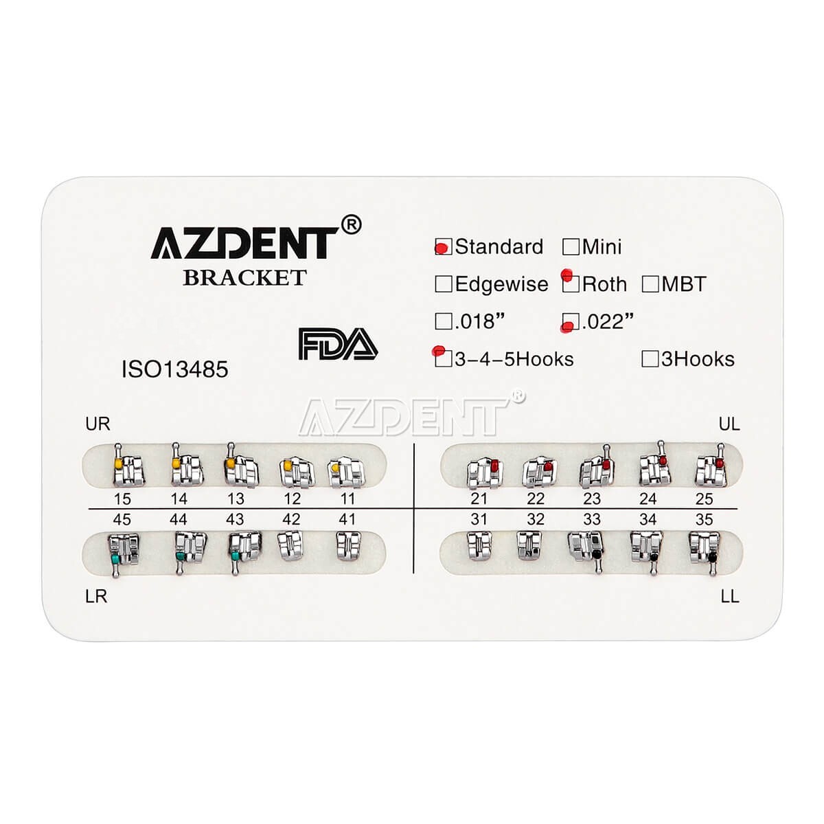 AZDENT Dental Orthodontic Brackets Braces Standard Roth Slot.022 Hooks 345 FDA
