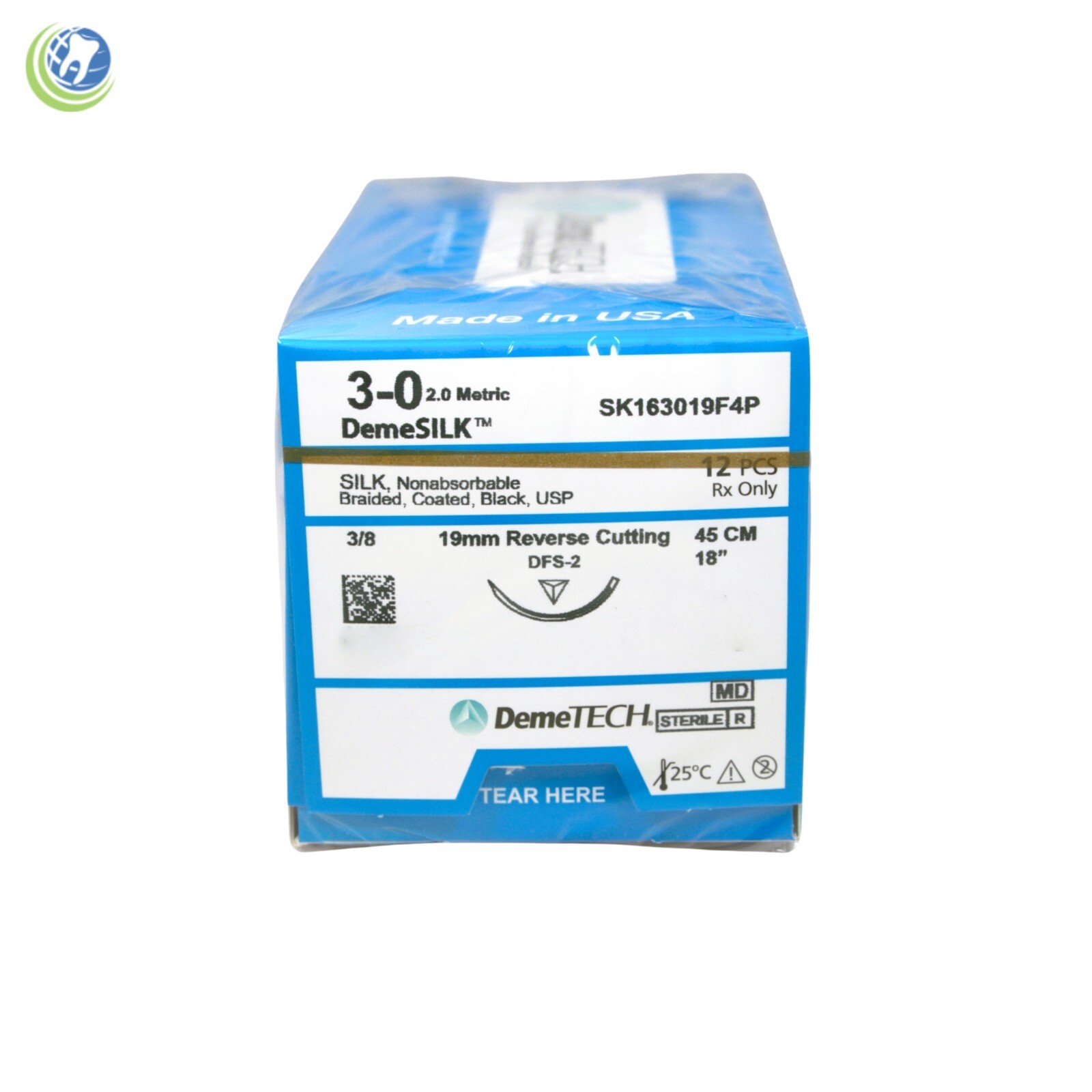 Dental Surgical Suture 3-0 Metric Silk Non-absorbable USP 12/pack DemeTech