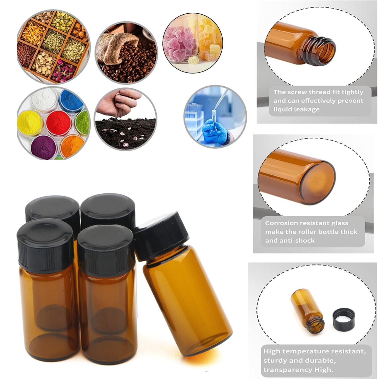 10 pcs 5ml Brown Glass Small Bottles, Screw Cap Lab Vials, Liquid Sample Coll…