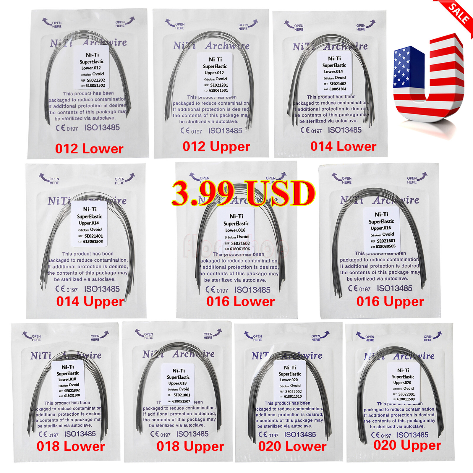 Dental Orthos Super Elastic Niti Arch Wire Round Ovoid Form Archwire All size US