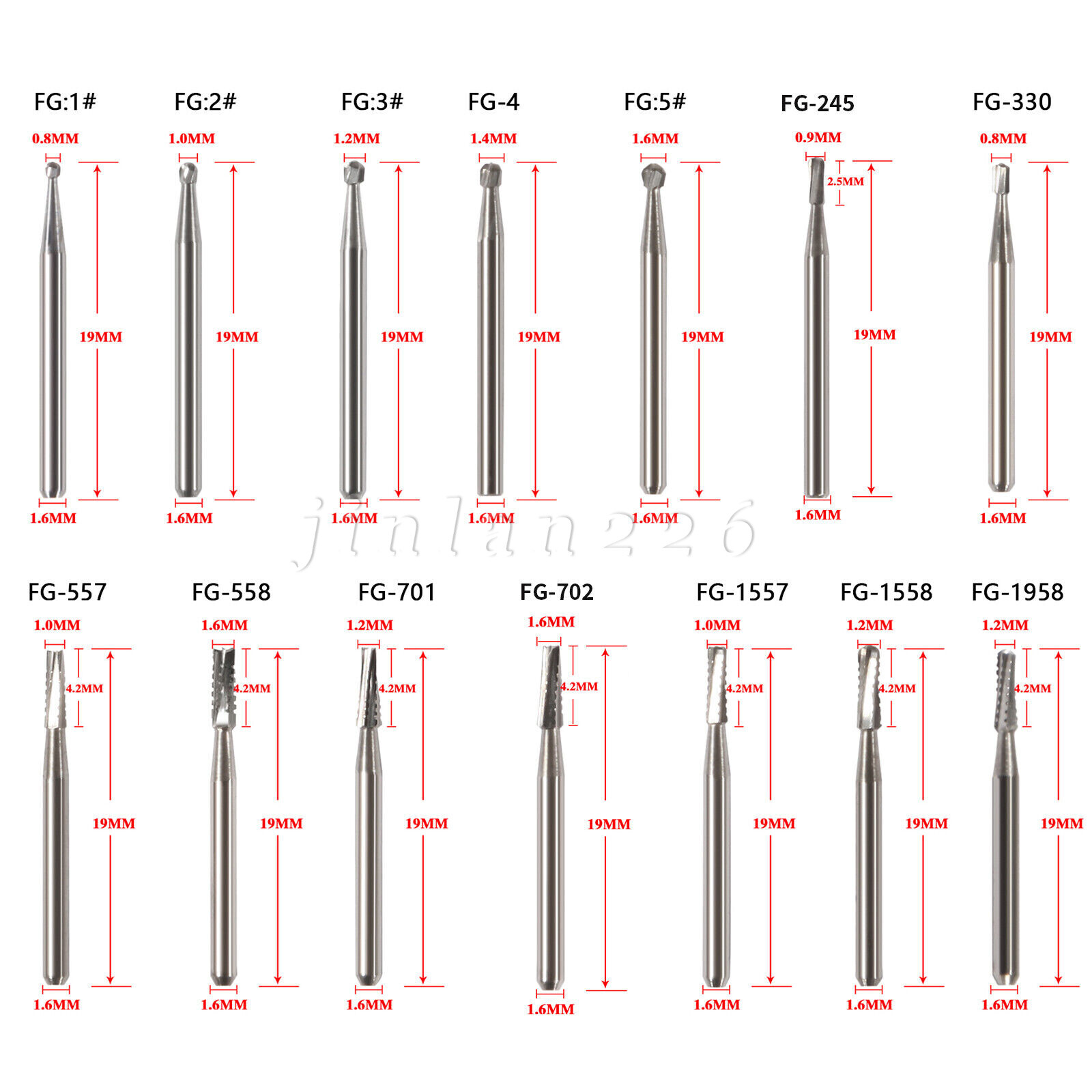 Dental Tungsten Carbide Tungsten Steel Burs for High Speed Handpiece