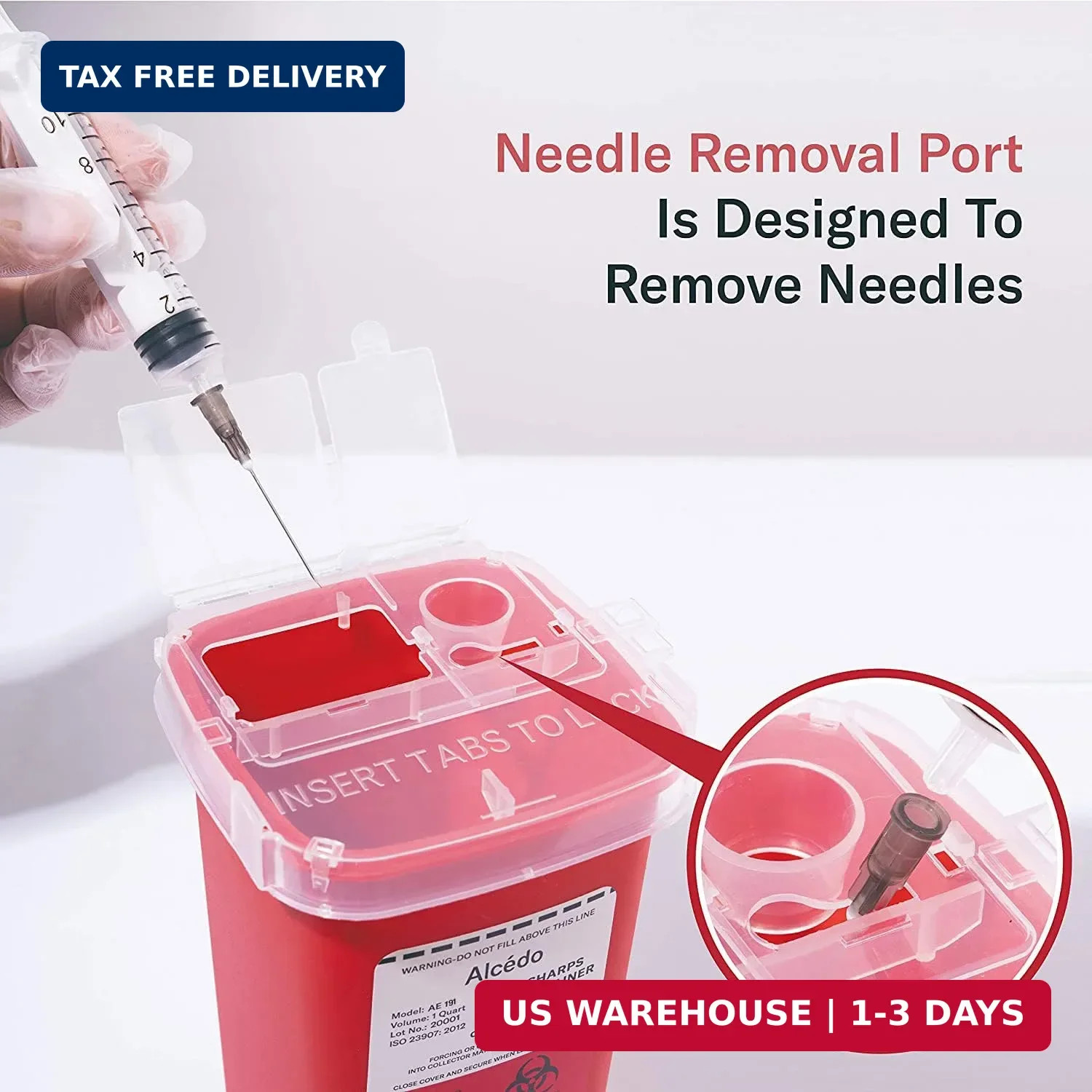 Alcedo Sharps Container for Home Use 1 Quart (1-Pack) | Biohazard Needle and Syr