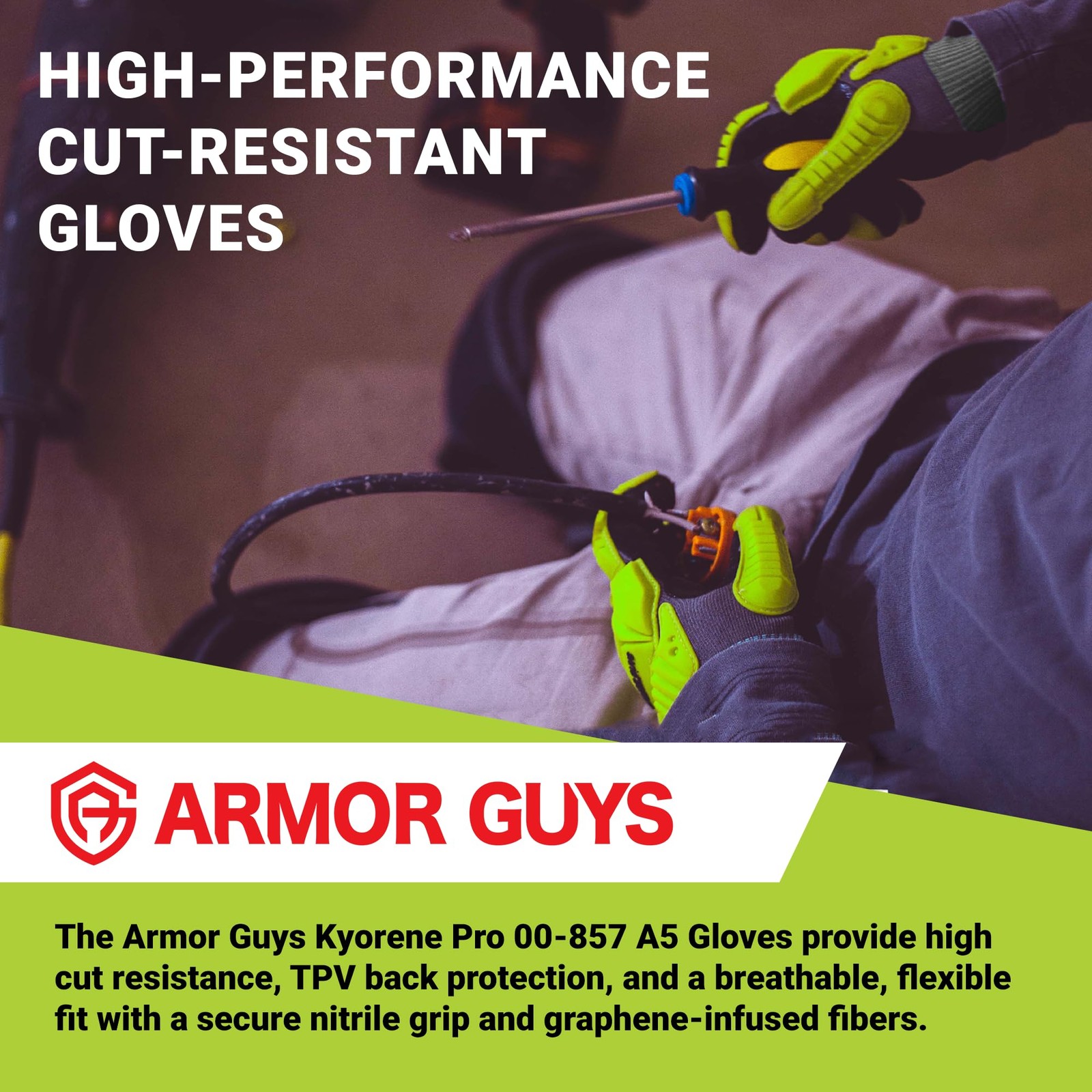 Armor Guys Kyorene Pro 00-857 A5 Cut Resistant Work Gloves – Graphene Nitrile