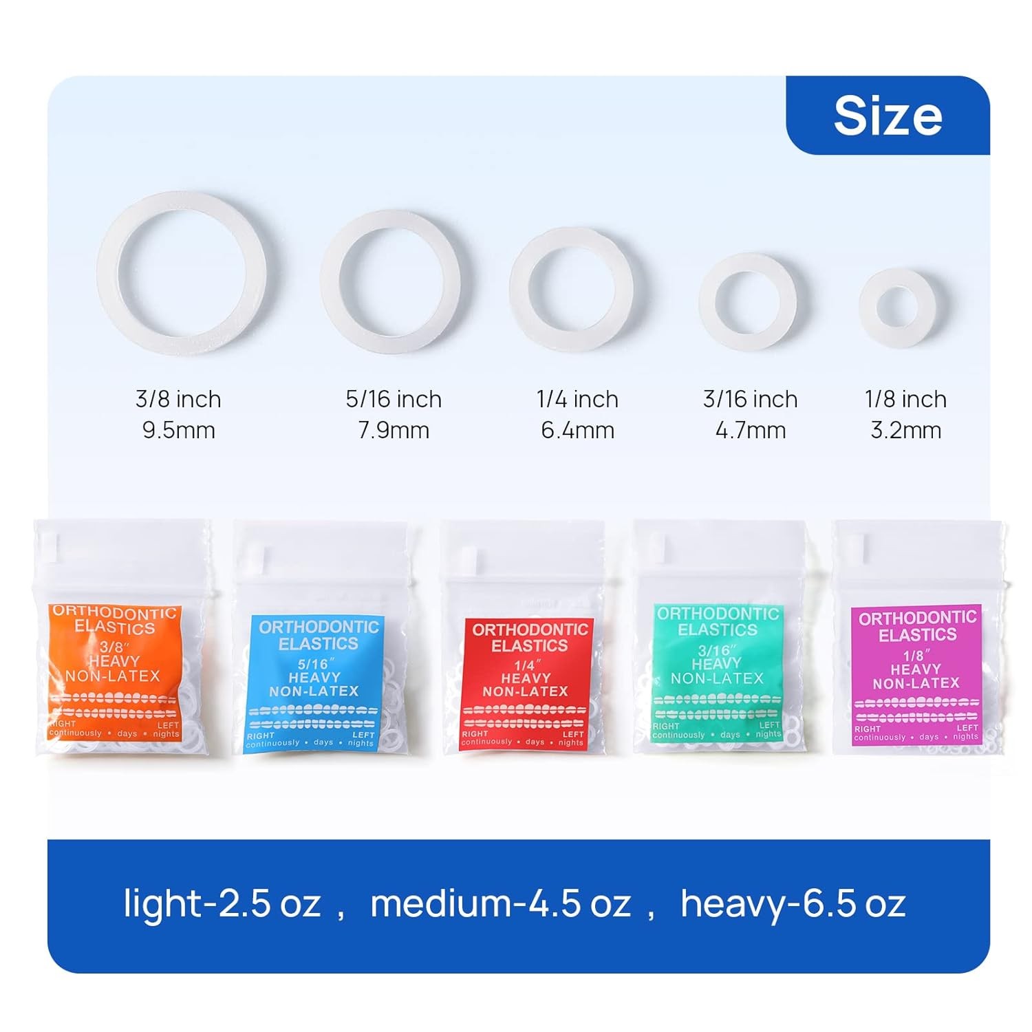 Heavy Duty 3/16 Inch Orthodontic Elastics 100 Pack Intraoral Elastic Bands Clear