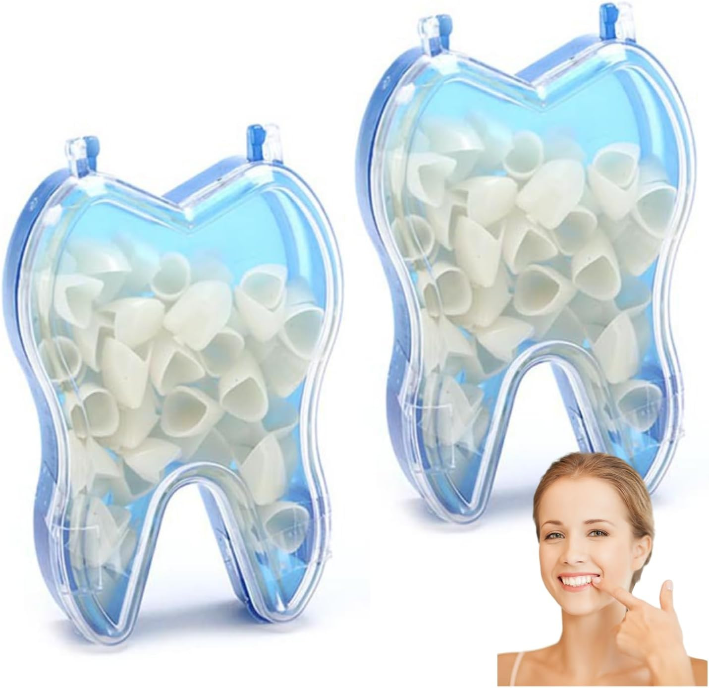 100 Pcs Tooth Caps for Broken Tooth Mixed Sizes Dental Temporary Crown Kit Front