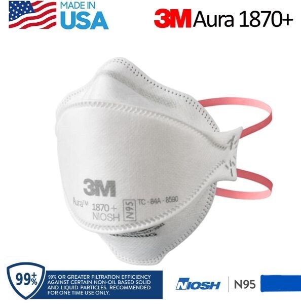 3M Aura 1870+ Protective Face Mask NIOSH Approved N95 Respirator 440 Pc Case