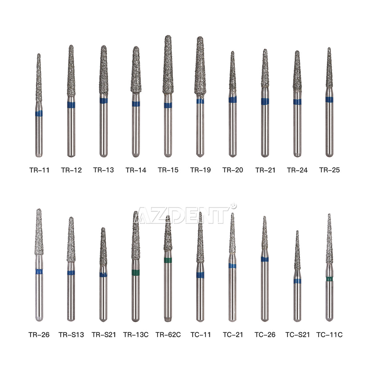 20Packs AZDENT Dental Diamond Burs For High Speed Handpiece Friction Grip 1.6mm