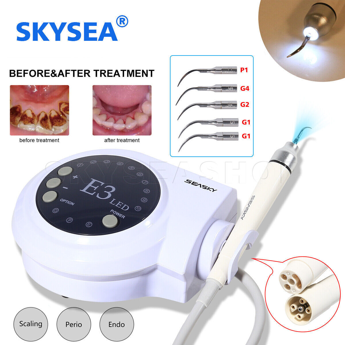 Dental Ultrasonic Scaler + LED Handpiece + 5*Tips Fit SKYSEA EMS Cavitron