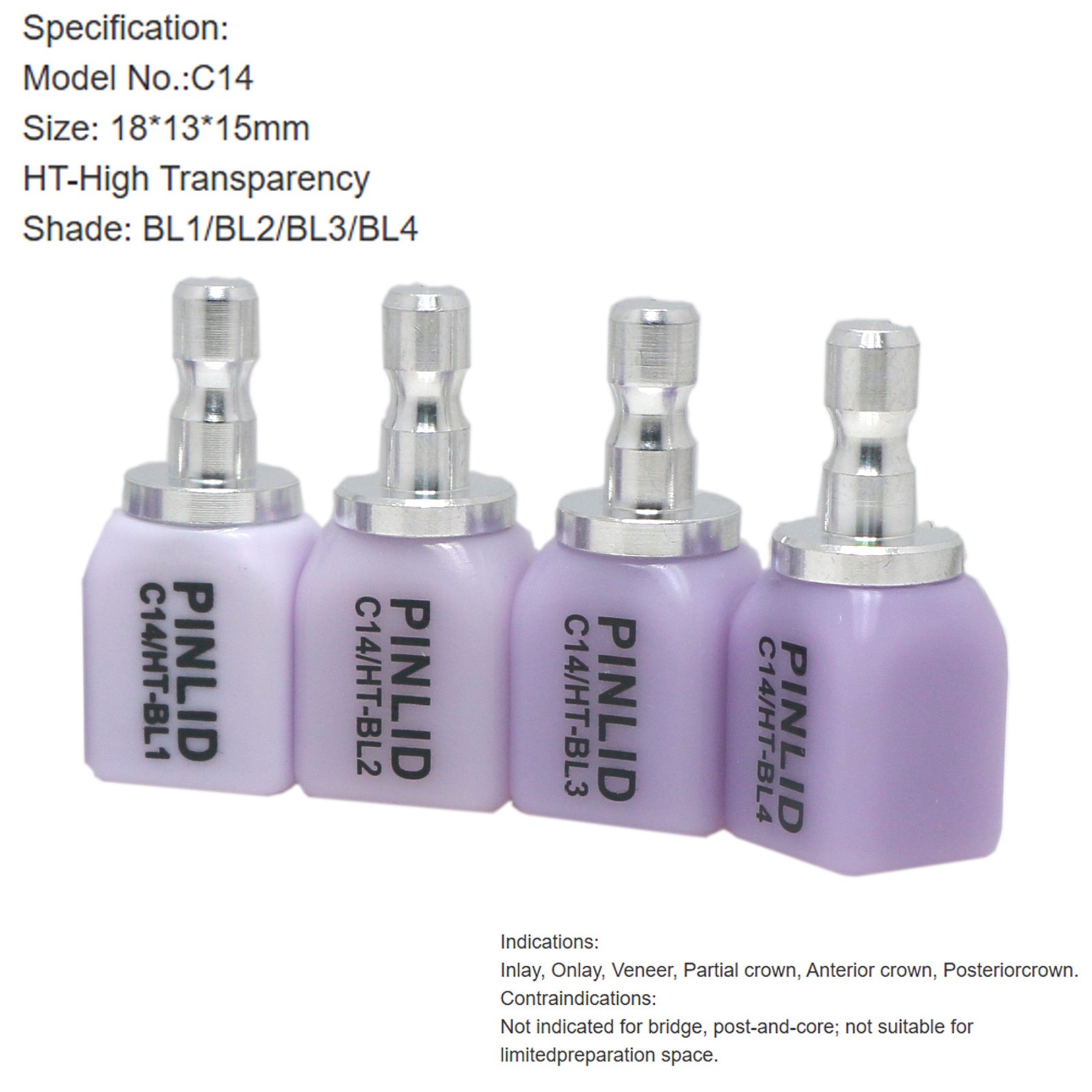 Dental lithium disilicate glass-ceramic C14 HT/LT InLab IPS e.max CAD/CAM Blocks