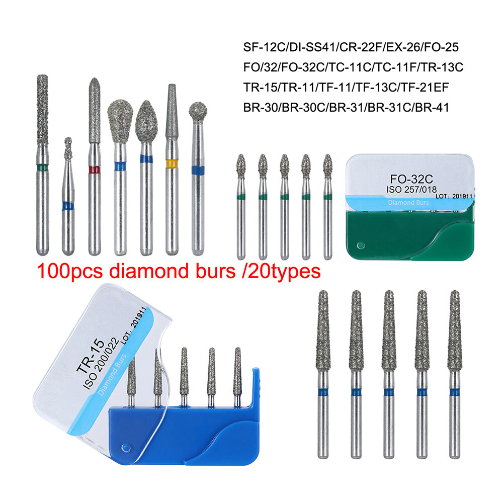 1000Pcs Dental Diamond Burs For High Speed Handpiece Medium FG 1.6MM 20Types