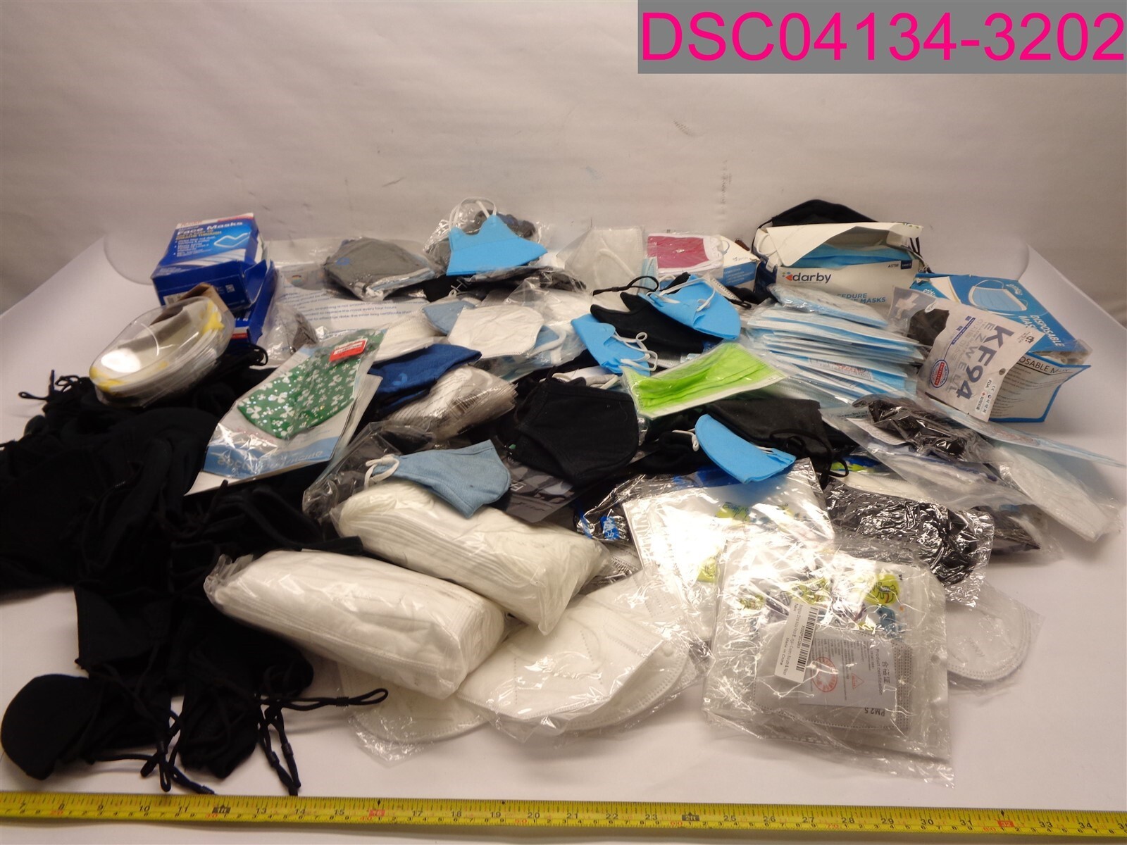 QTY=670; Face Mask Mixed Lot, Variety, Colors & Sizes & Styles.